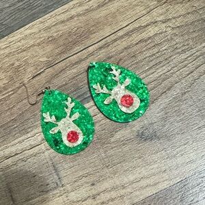 Festive Green Reindeer Earrings